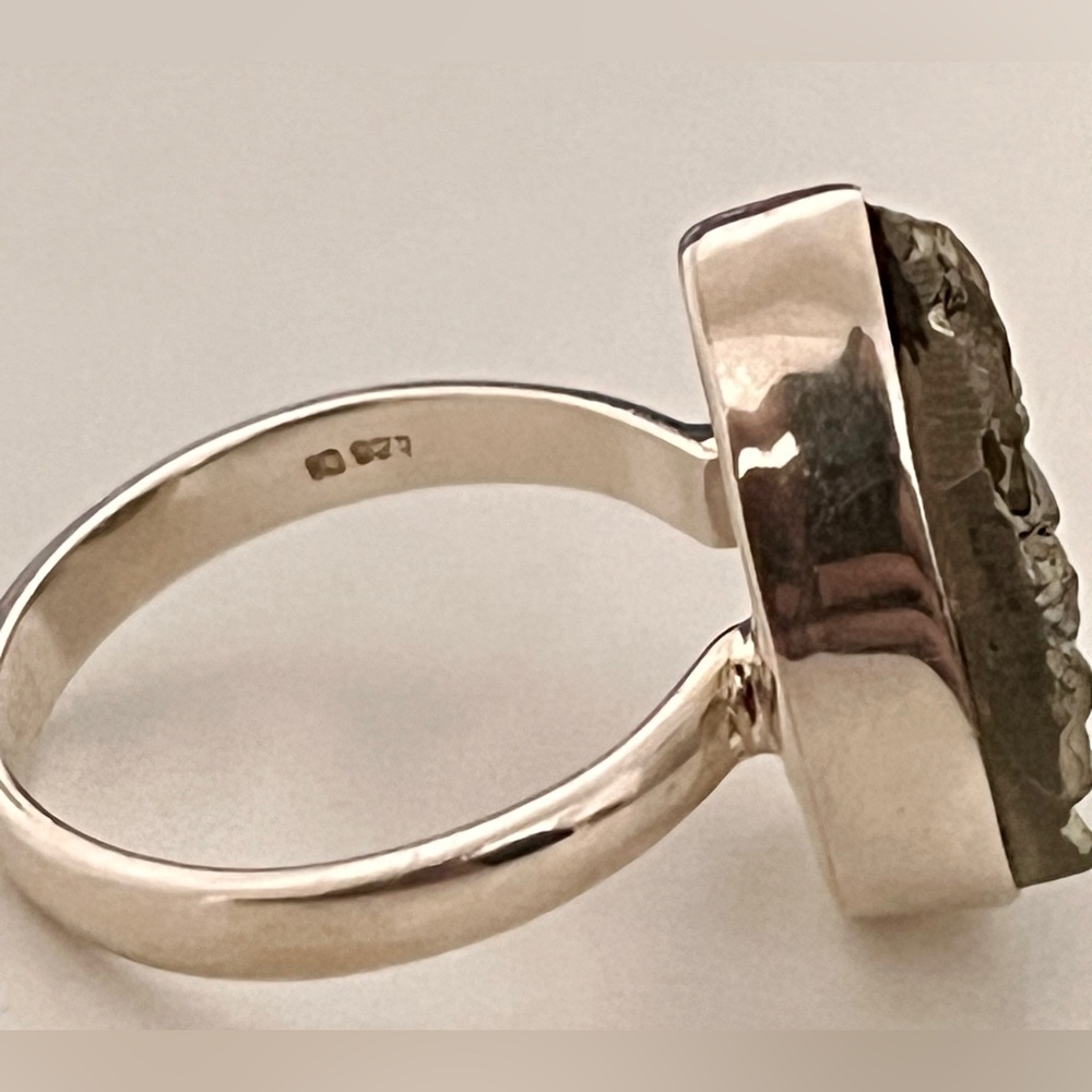 Sterling Silver Teardrop Pyrite Ring Size 7 - Picture 2 of 6